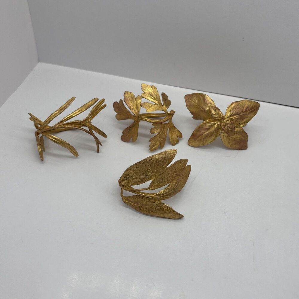 Italian Herbs Napkin Rings Set Of 4 Gold Artisan Michael Michaud Table Art